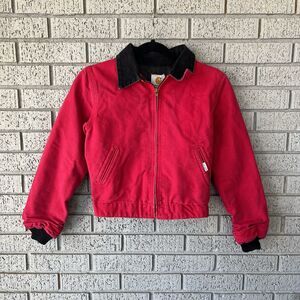 VTG Carhartt Jacket Crimson Red Santa Fe Quilted Youth Large Vibrant Canvas